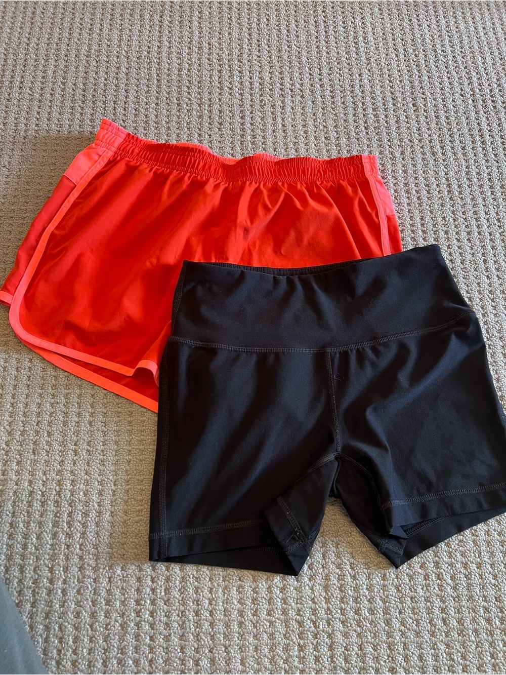 Athletic Works Black Compression Shorts with Bright Red Layered Running Shorts